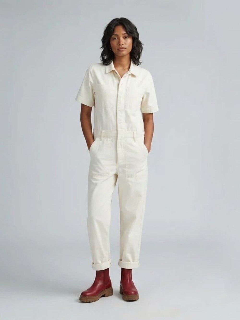 NWT Everlane The Supersoft Jean Coverall in Seeded Ecru Denim Cotton Jumpsuit 6
